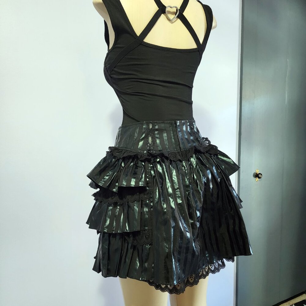 Lip Service Blacklist Layered Black on Black striped Lolita Skirt Size Medium - Picture 3 of 7